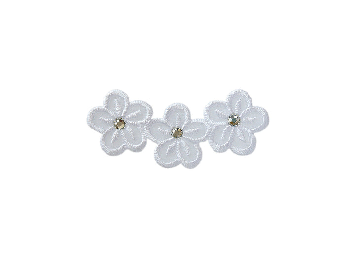 Applications - Fashion and Home - iron-on flowers with rhinestones approx. 1.5 x 6.0 cm white 3 pieces