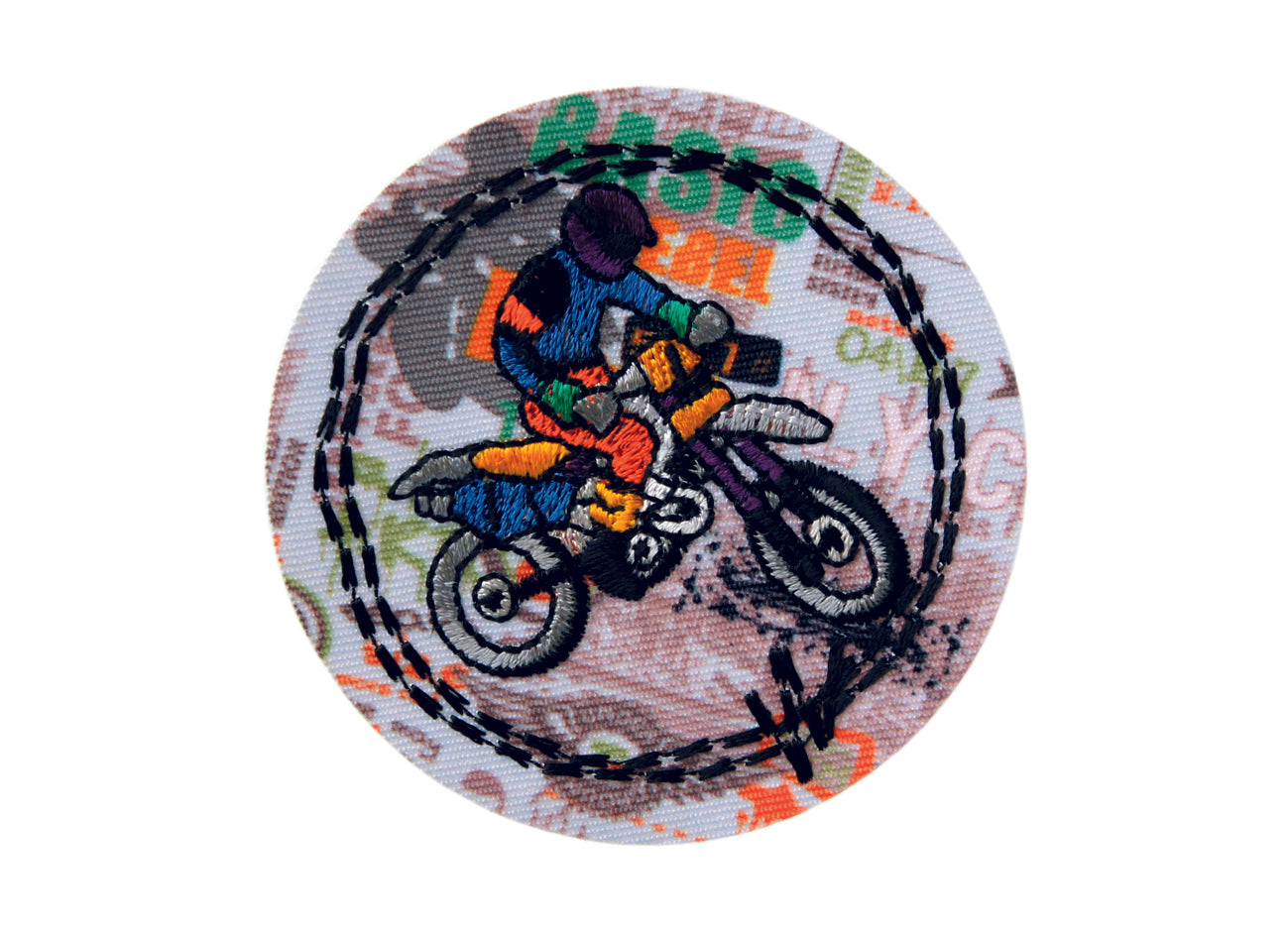 Applications - Kids and Hits - iron-on Cross Moped Driver approx. 6.5x6.5 cm colored