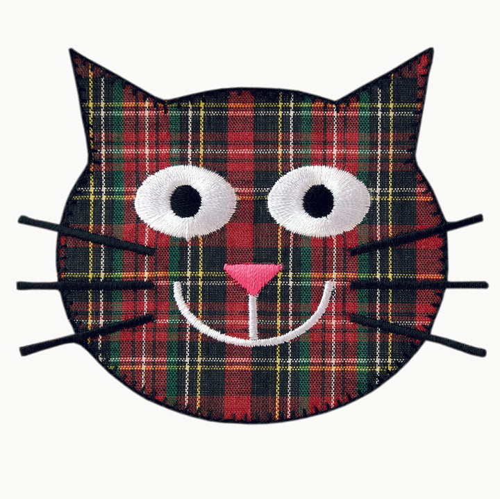 Applikationen - Kids and Hits - aufbügelbar Katzenkopf, Karo grün/rot