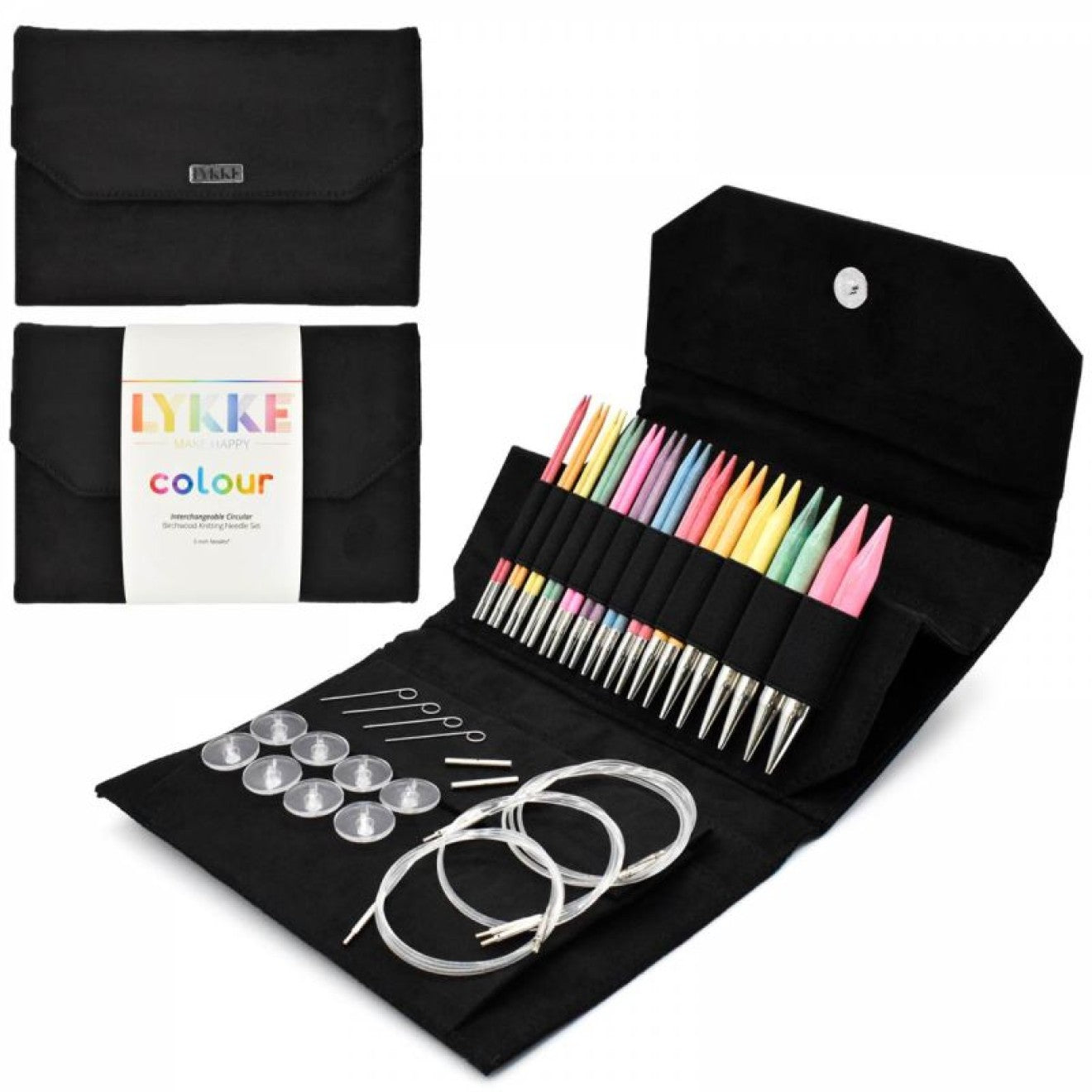 Needle set interchangeable needle tips Black Vegan Suede 13 cm 3.50 mm-12.00 mm 