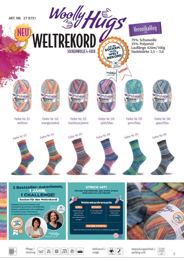 Woolly Hugs Weltrekord Sockenwolle 4 fädig