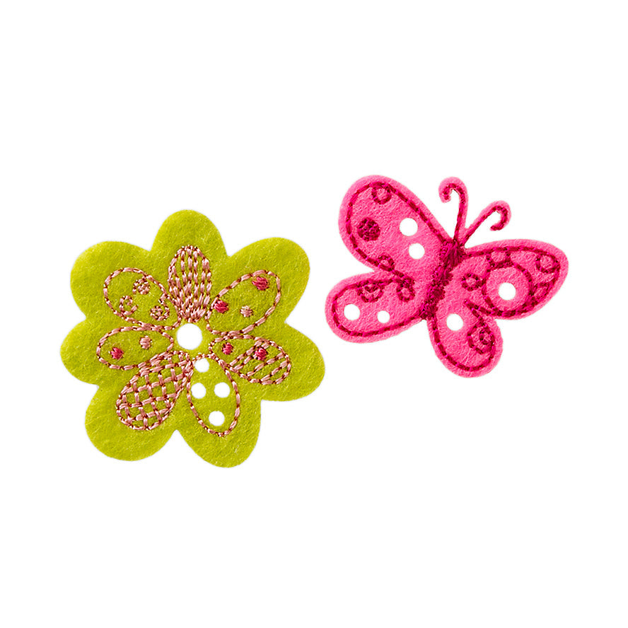 Applikationen - Kids and Hits - aufbügelbar Blume+Schmetterling ca. 3,0x2,3 cm grün/pink 2 Stück
