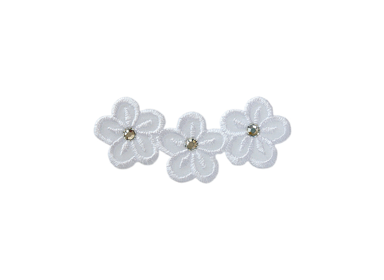 Applikationen - Fashion and Home - aufbügelbar Blüten mit Strass ca. 1,5x6,0 cm weiß 3 St