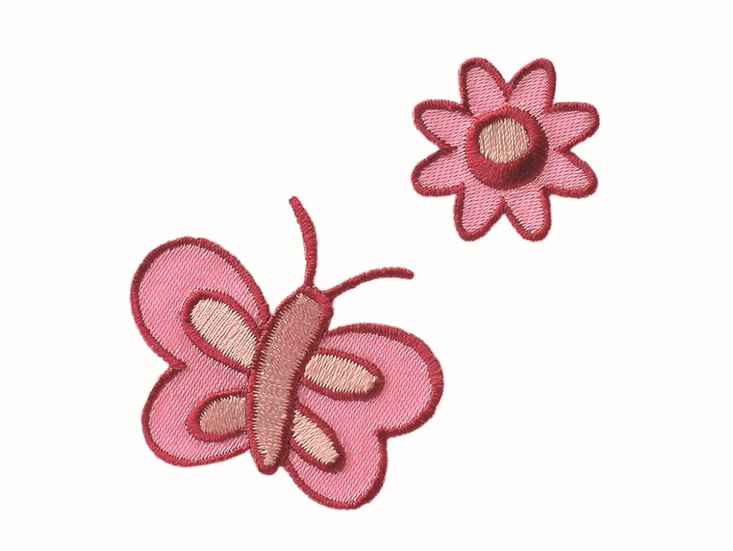 Applikationen - Kids and Hits - aufbügelbar Blume + Schmetterling ca. 2,0x2,0 cm rosa 2 Stück