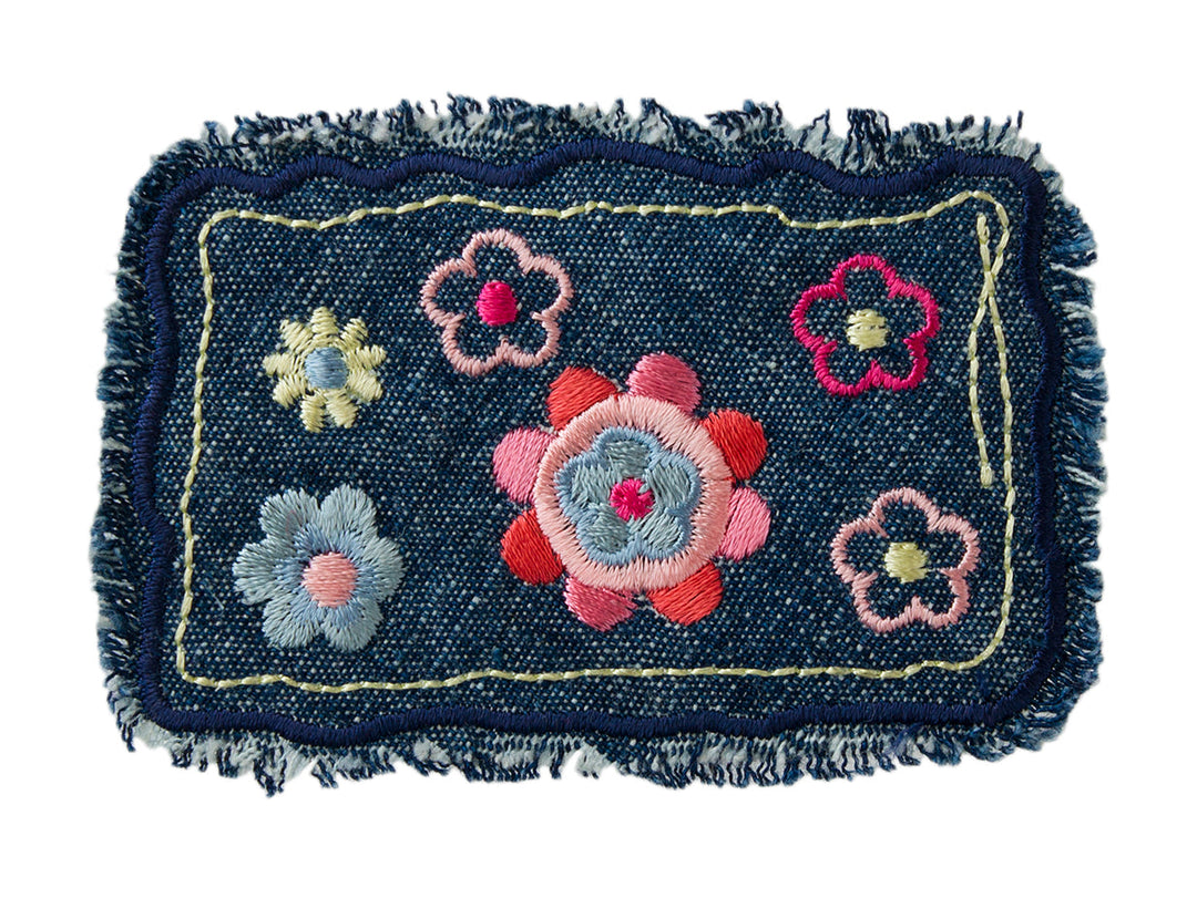 Applications - Kids and Hits - iron-on denim patch, frayed with flowers approx. 5.0x8.0 cm colored