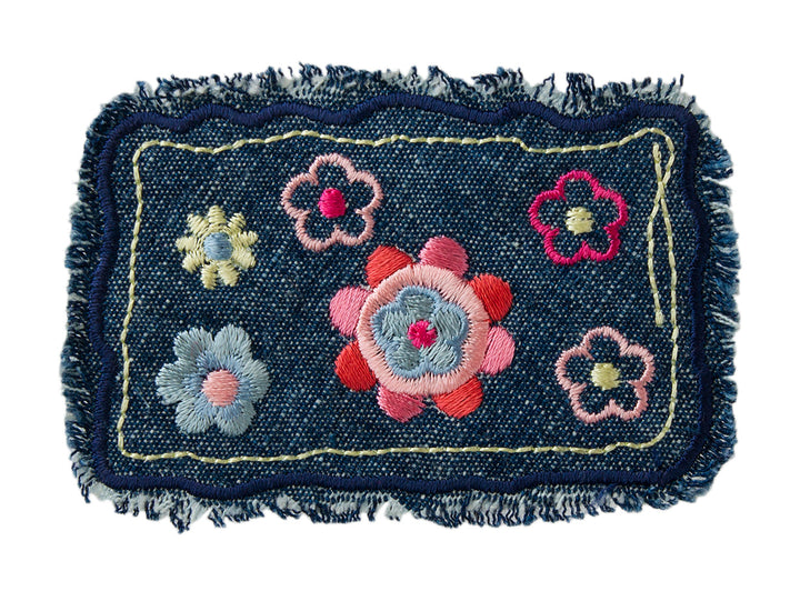 Applications - Kids and Hits - iron-on denim patch, frayed with flowers approx. 5.0x8.0 cm colored