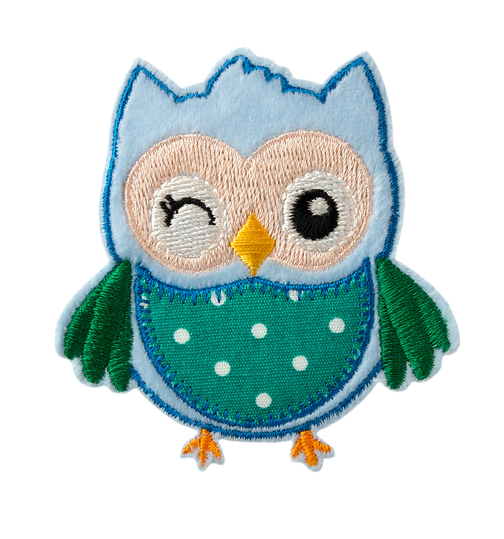 Applikationen - Kids and Hits - aufbügelbar Eule, groß ca. 5,0x6,5 cm blau