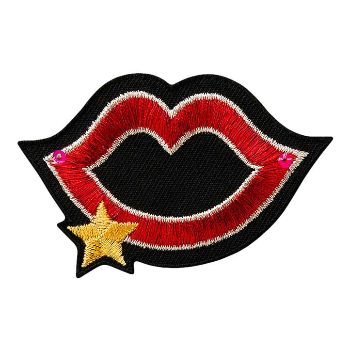Applikationen - Teens and Jeans - aufbügelbar Mund mit Stern gold/rot