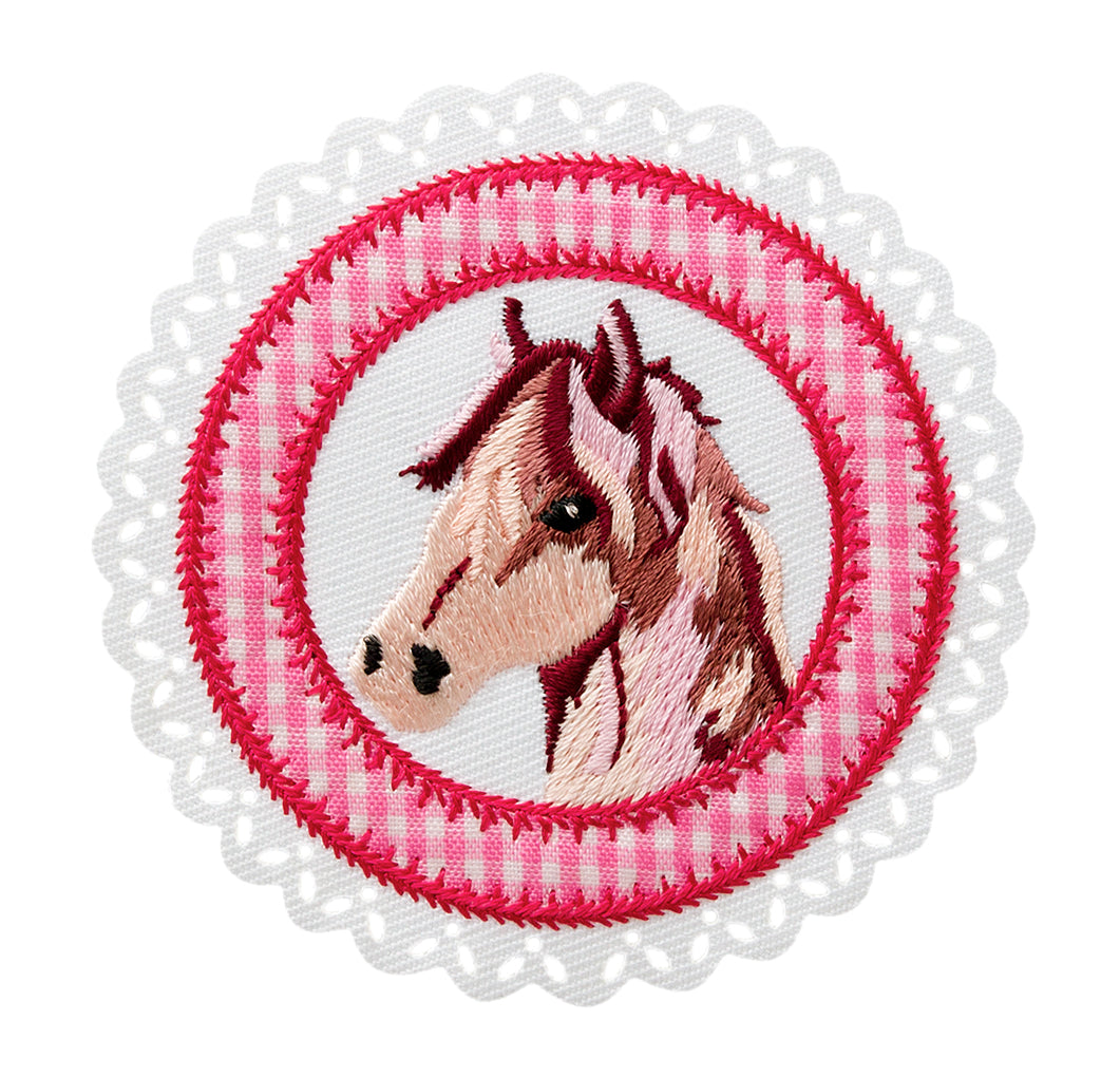 Applikationen - Kids and Hits - aufbügelbar Pferdepatch, Karos ca. 7,0x7,0 cm rosa