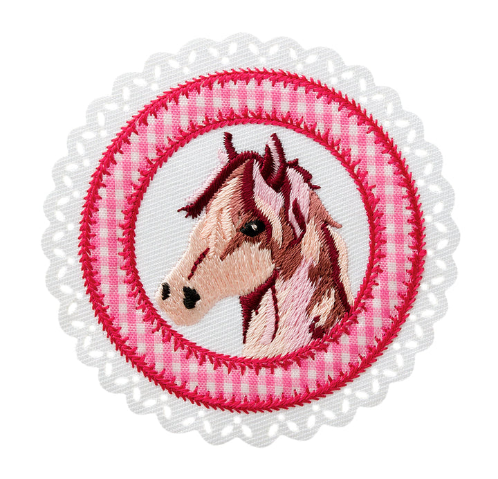Applikationen - Kids and Hits - aufbügelbar Pferdepatch, Karos ca. 7,0x7,0 cm rosa
