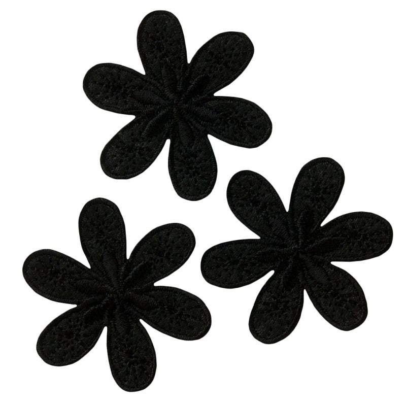 Appliques - Fashion and Home - iron-on flowers black 3 pieces