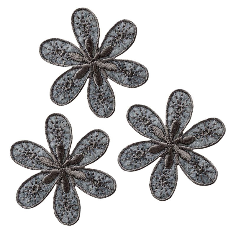 Applikationen - Fashion and Home - aufbügelbar Blumen grau 3 Stück